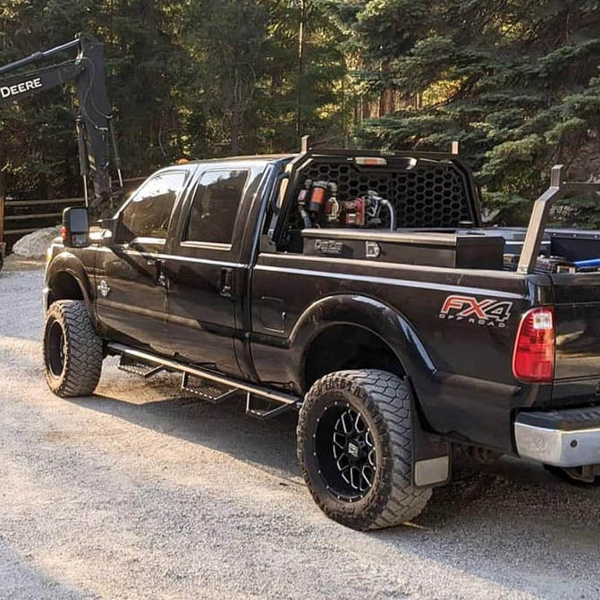 Full coverage Black Widow 'HC' Headache Rack with window opening on Ford