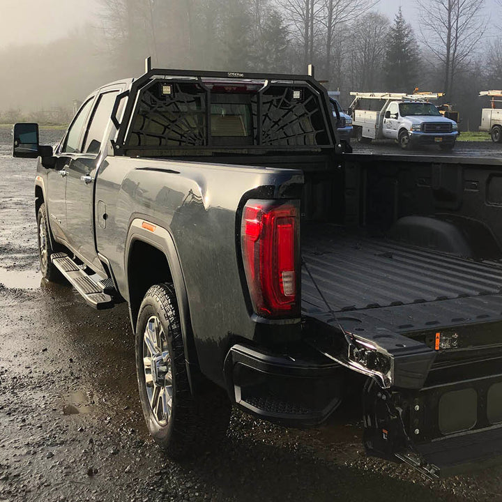 Spider web headache rack with window opening on Chevy